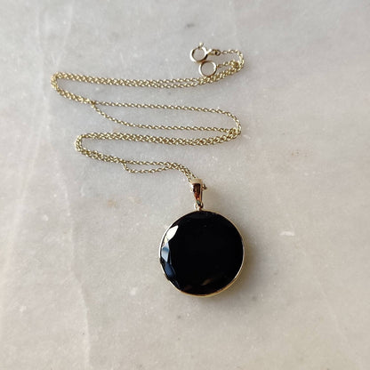 Natural Black Onyx Pendant, 14K Solid Yellow Gold Black Onyx Pendant, December Birthstone Pendant, Christmas Present, Onyx Jewelry