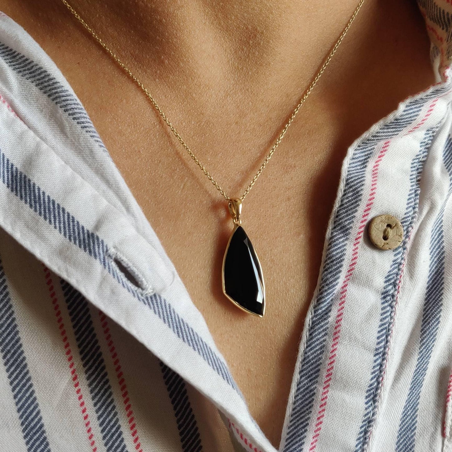 Natural Black Onyx Pendant, 14K Solid Yellow Gold Black Onyx Pendant, December Birthstone Pendant, Christmas Present, Black Onyx Jewelry