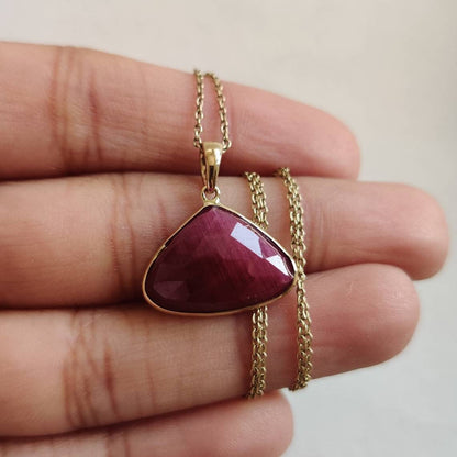 Natural Ruby Pendant, 14K Solid Gold Ruby Pendant, Solid Yellow Gold Ruby pendant Necklace, July Birthstone, Christmas Present, Ruby Jewelry