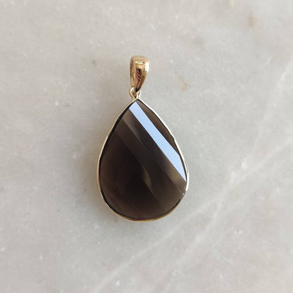 Natural Smoky Quartz Pendant, 14K Solid Yellow Gold Smoky Quartz Pendant, Solid Gold Bezel Pendant, June Birthstone, Christmas Gift