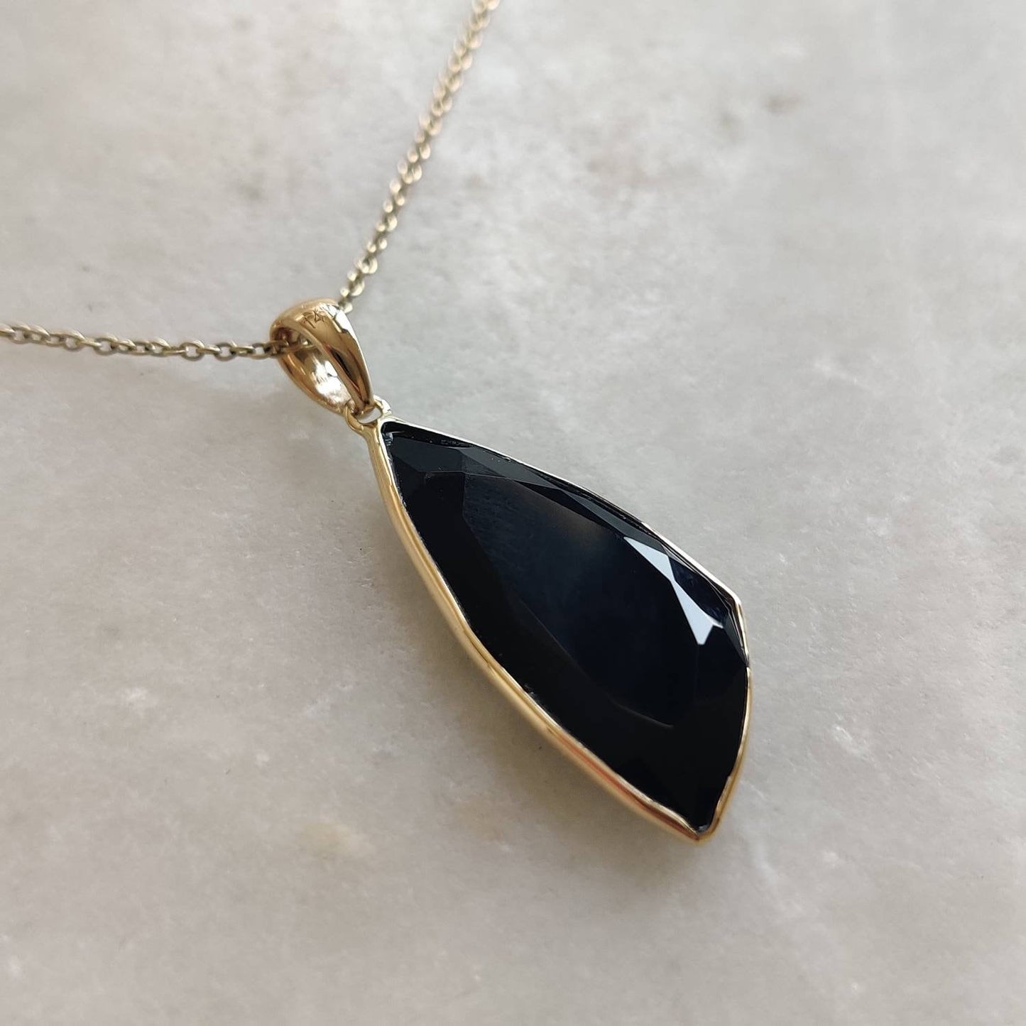 Natural Black Onyx Pendant, 14K Solid Yellow Gold Black Onyx Pendant, December Birthstone Pendant, Christmas Present, Black Onyx Jewelry