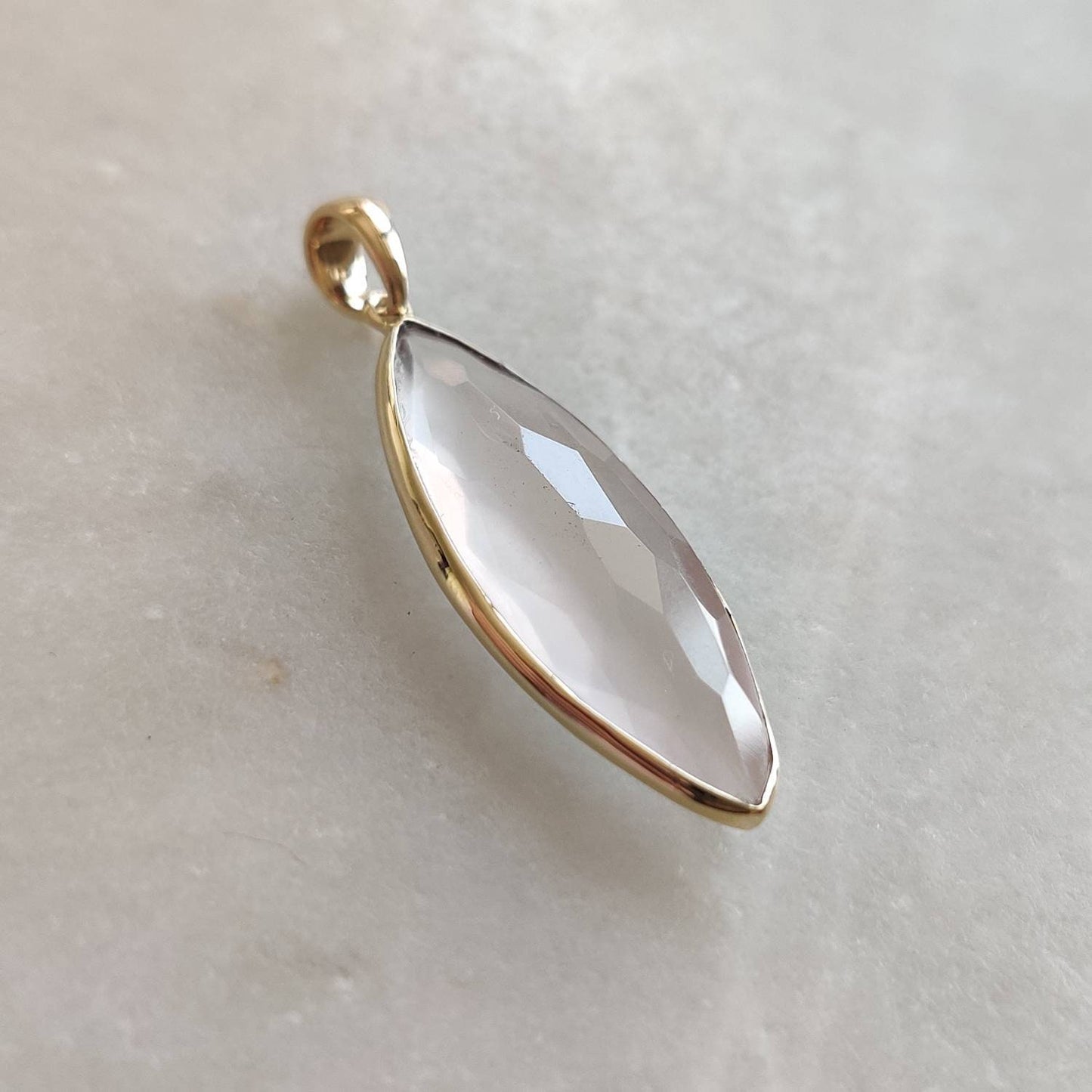 Natural Rose Quartz Pendant, 14K Solid Yellow Gold Quartz Pendant, January Birthstone, Christmas Gift, Bezel Pendant, Rose Quartz Jewelry