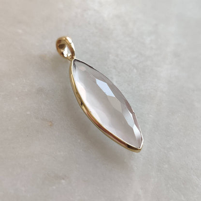 Natural Rose Quartz Pendant, 14K Solid Yellow Gold Quartz Pendant, January Birthstone, Christmas Gift, Bezel Pendant, Rose Quartz Jewelry