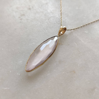 Natural Rose Quartz Pendant, 14K Solid Yellow Gold Quartz Pendant, January Birthstone, Christmas Gift, Bezel Pendant, Rose Quartz Jewelry