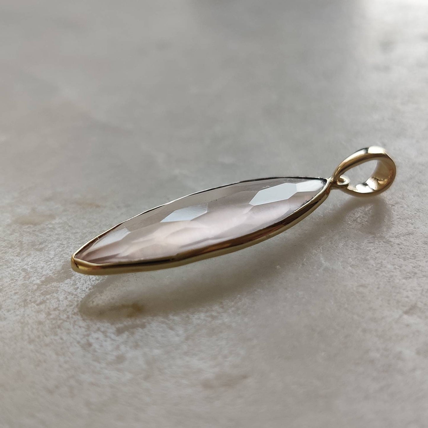 Natural Rose Quartz Pendant, 14K Solid Yellow Gold Quartz Pendant, January Birthstone, Christmas Gift, Bezel Pendant, Rose Quartz Jewelry