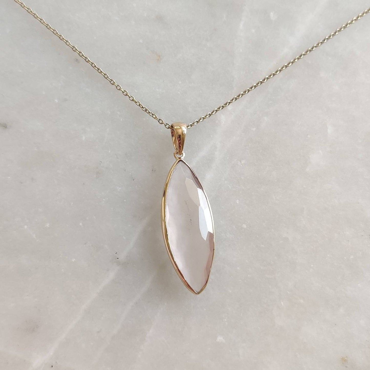 Natural Rose Quartz Pendant, 14K Solid Yellow Gold Quartz Pendant, January Birthstone, Christmas Gift, Bezel Pendant, Rose Quartz Jewelry