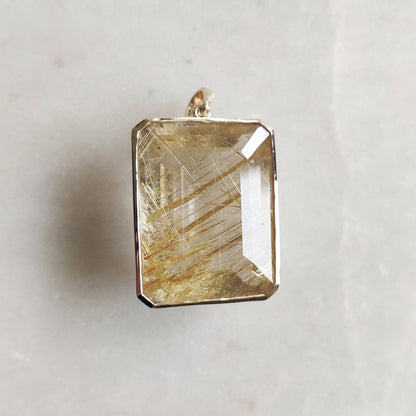 Natural Golden Rutile Pendant, 14K Solid Gold Rutile Pendant, Solid Gold Pendant Necklace, April Birthstone, Christmas Gift, Bezel Pendant