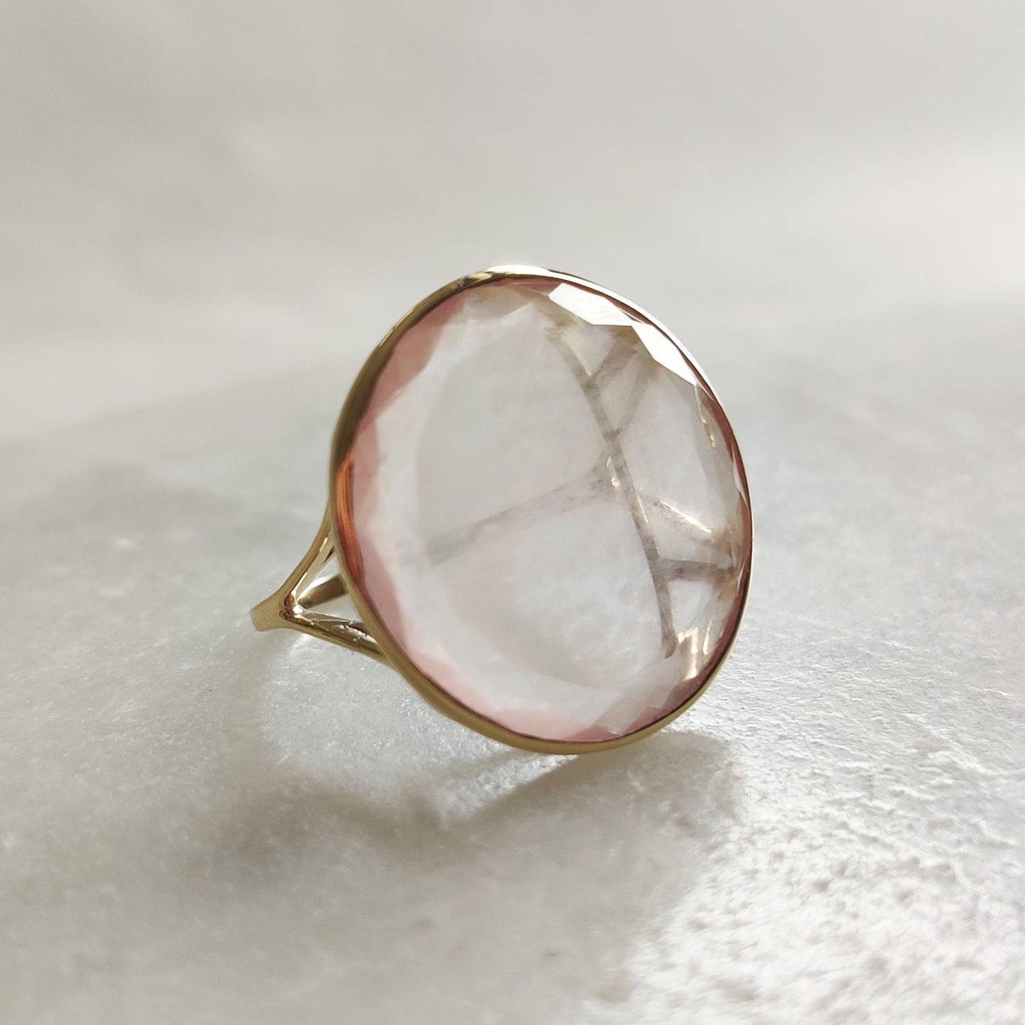 Natural Rose Quartz Ring, 14K Solid Yellow Gold Ring, Rose Quartz Round  Ring, Rose Quartz Jewelry, January Birthstone, Christmas Gift,