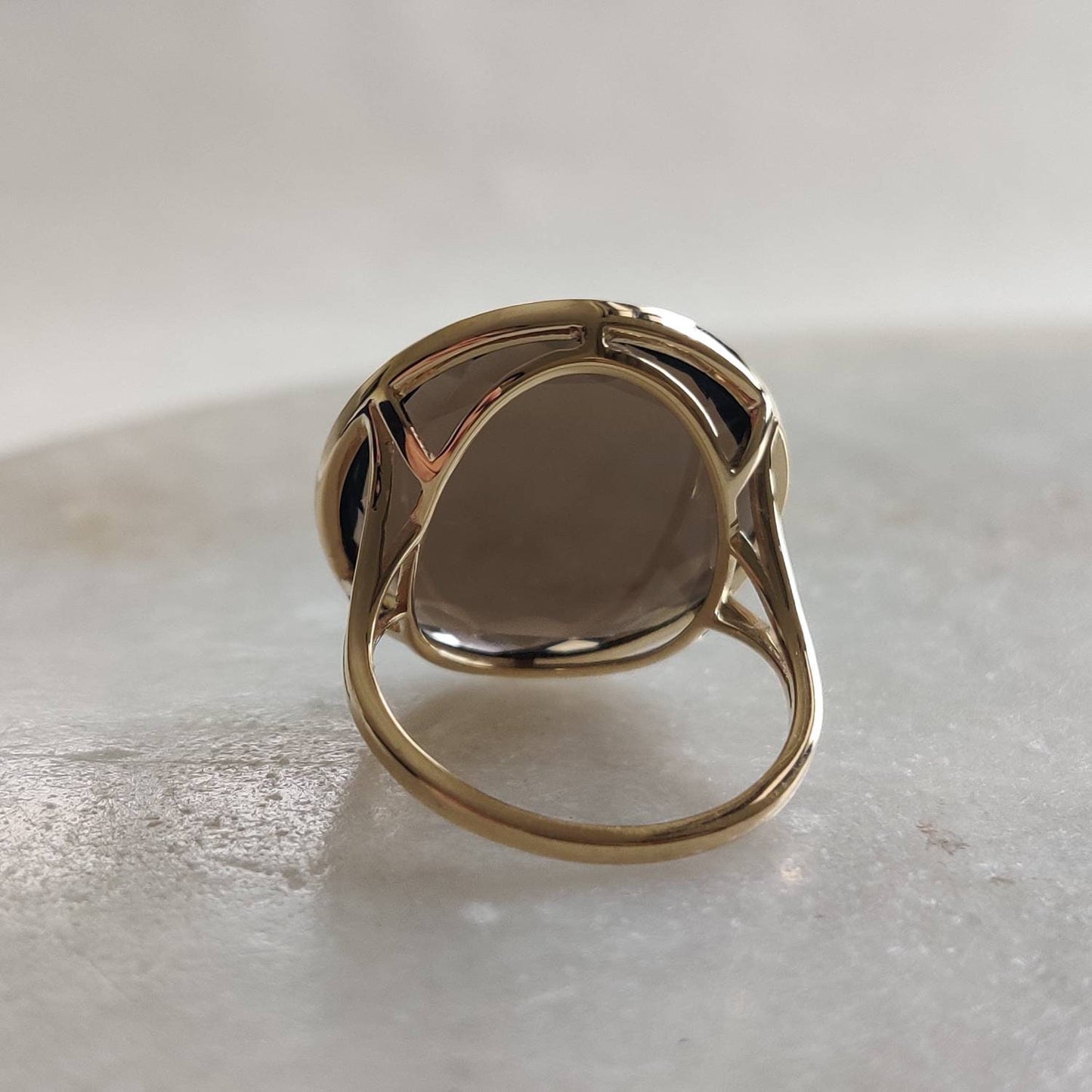 Natural Smoky Quartz Ring, 14K Solid Yellow Gold Smoky Quartz Ring, Smoky Quartz Jewelry, June Birthstone, Round Flat Cut Ring