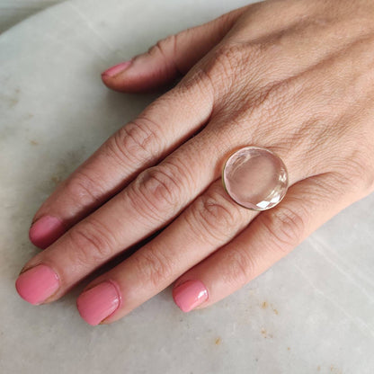 Natural Rose Quartz Ring, 14K Solid Yellow Gold Ring, Rose Quartz Round  Ring, Rose Quartz Jewelry, January Birthstone, Christmas Gift,