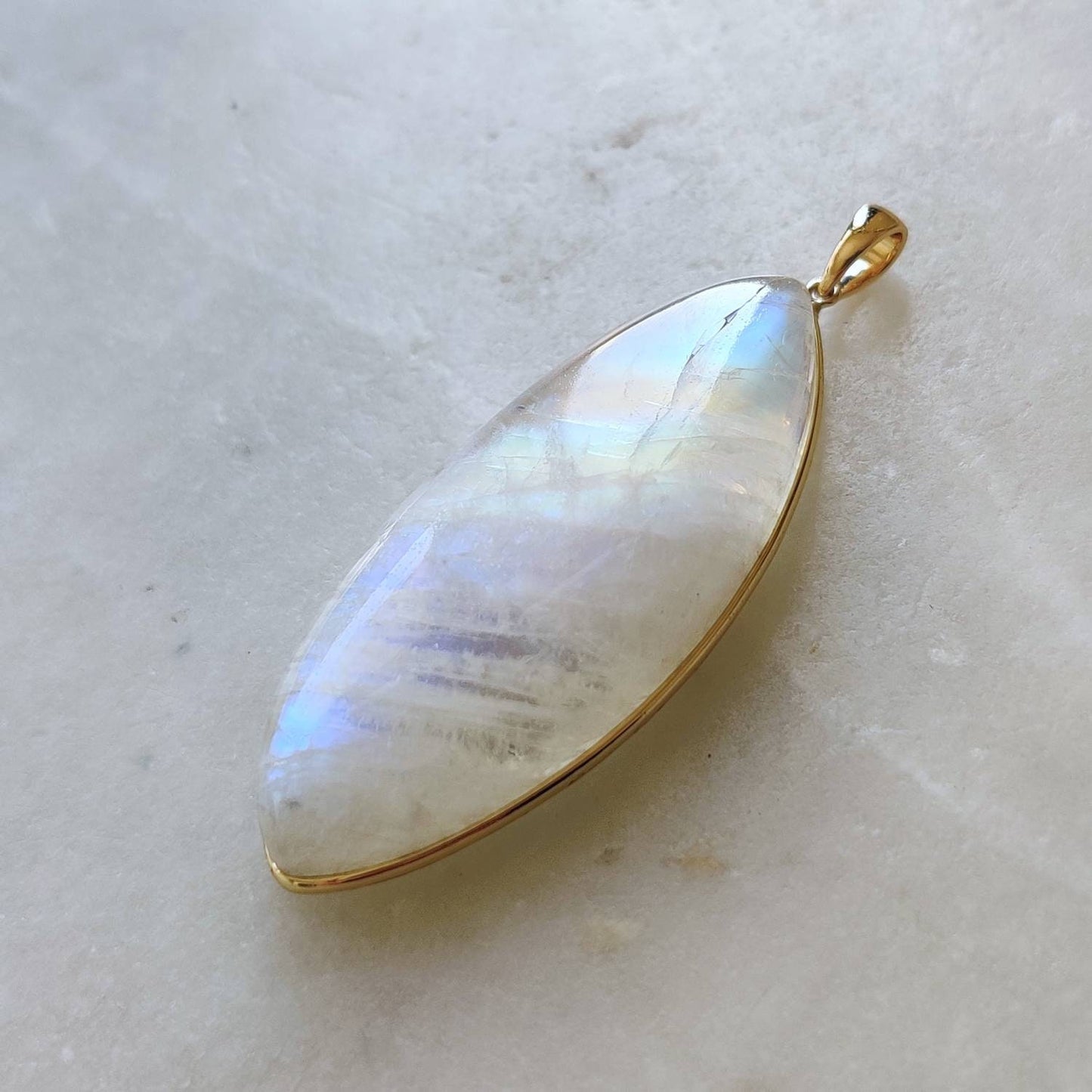 Natural Rainbow Moonstone Necklace, 14K Solid Gold Moonstone Pendant, Yellow Gold Necklace Pendant, Blue Moonstone Jewelry, June Birthstone