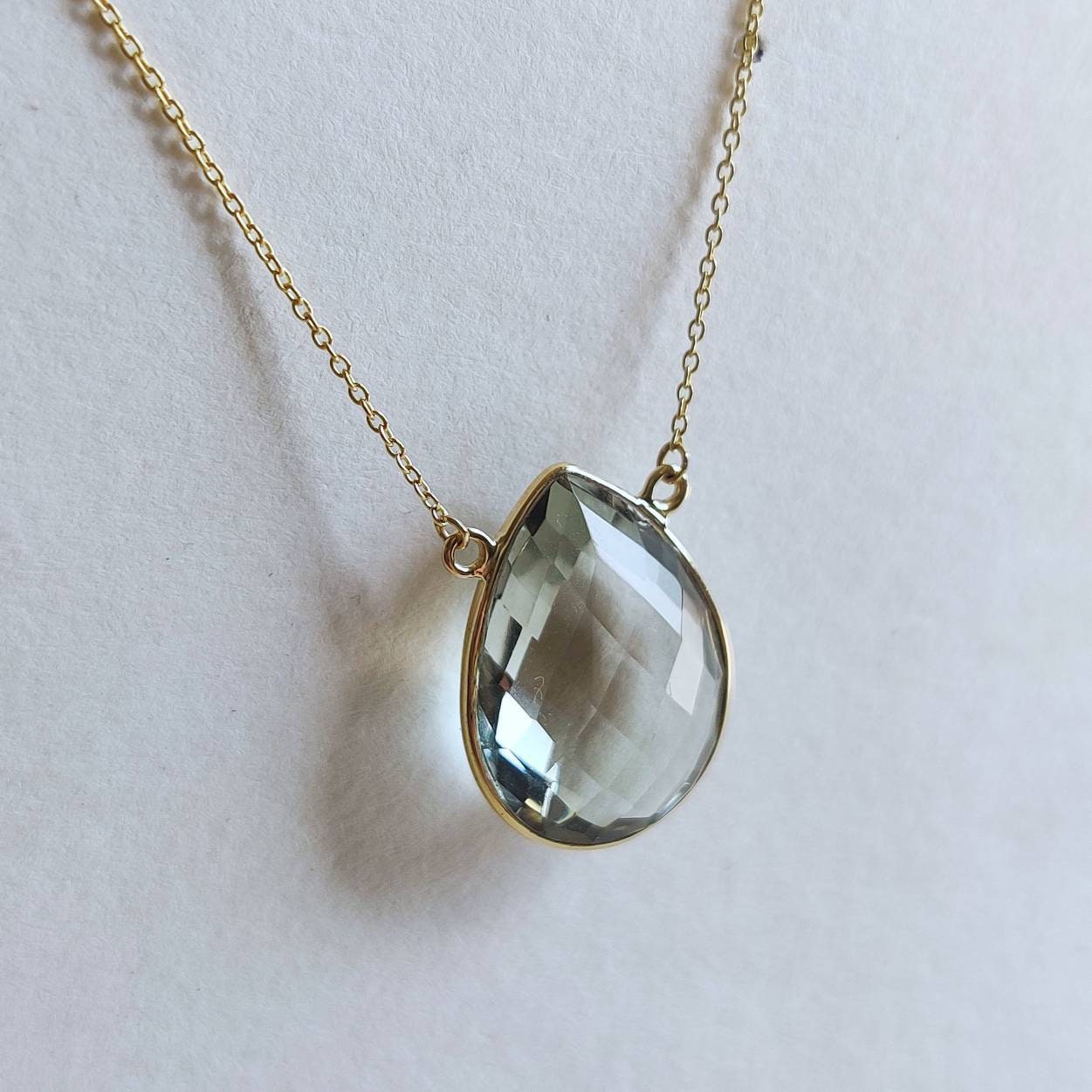 Natural Green Amethyst Pendant, 14K Solid Gold Green Amethyst Pendant, Solid Gold Pendant Necklace, February Birthstone, Christmas Gift