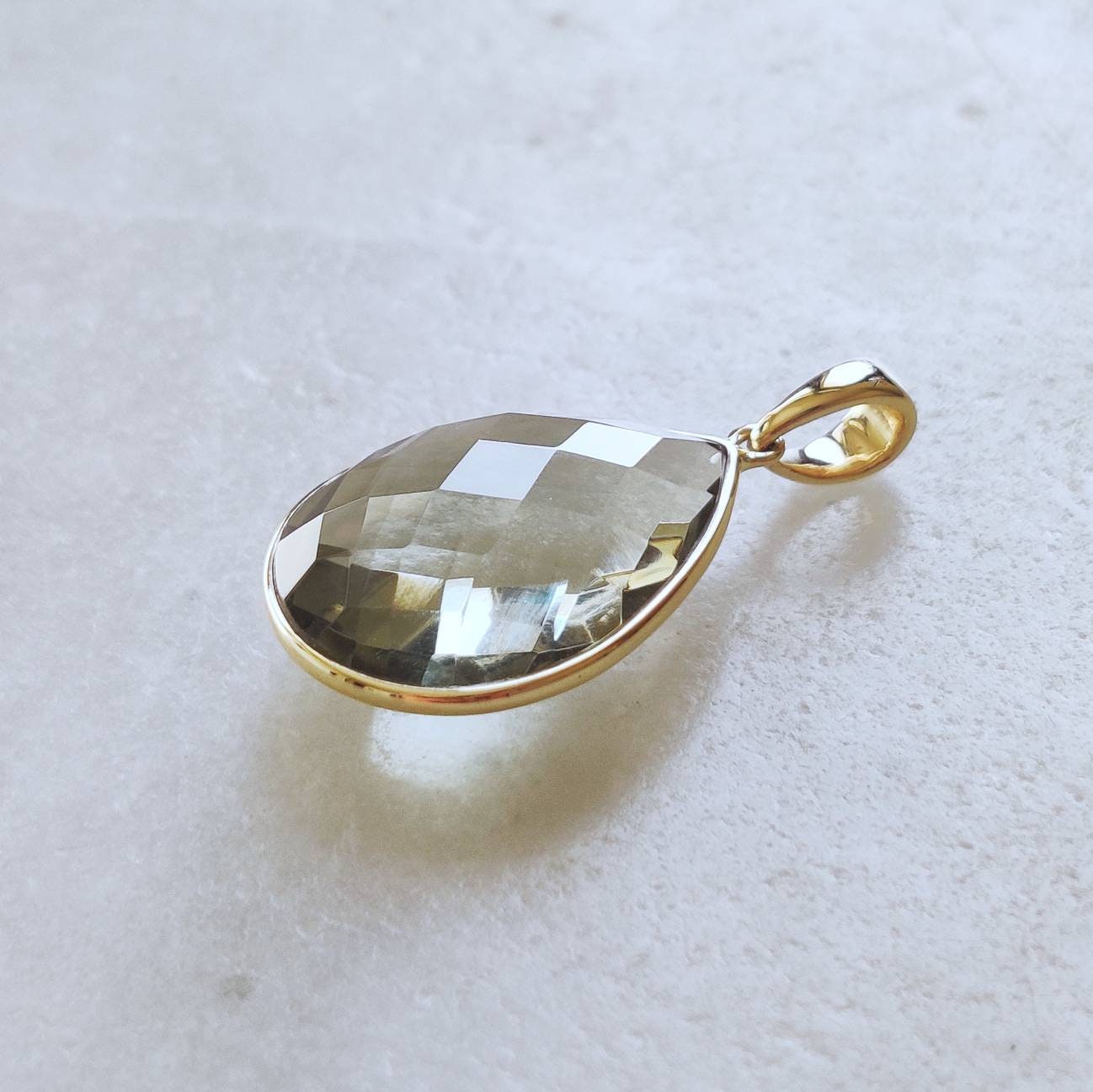 Natural Green Amethyst Pendant, 14K Solid Gold Green Amethyst Pendant, Solid Gold Pear Bezel Pendant, February Birthstone, Christmas Gift