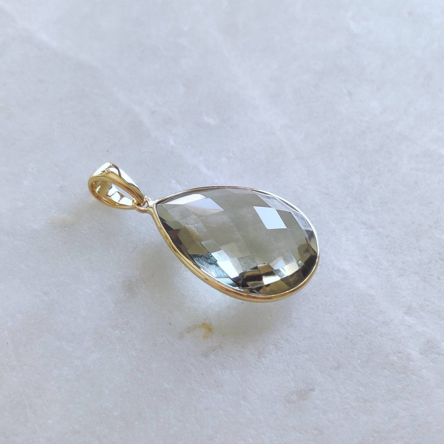 Natural Green Amethyst Pendant, 14K Solid Gold Green Amethyst Pendant, Solid Gold Pear Bezel Pendant, February Birthstone, Christmas Gift