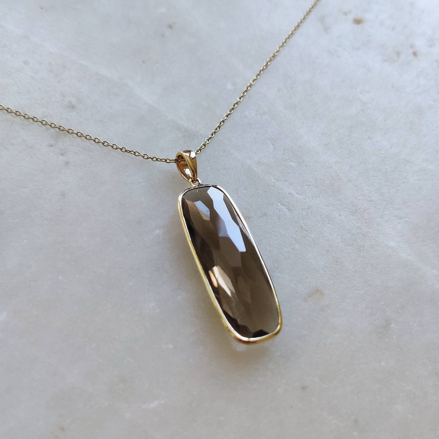 Natural Smoky Quartz Pendant, 14K Solid Gold Smoky Quartz Pendant, Solid Gold Bezel Pendant, June Birthstone, Christmas Gift, Quartz Jewelry