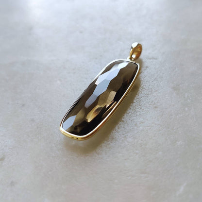 Natural Smoky Quartz Pendant, 14K Solid Gold Smoky Quartz Pendant, Solid Gold Bezel Pendant, June Birthstone, Christmas Gift, Quartz Jewelry