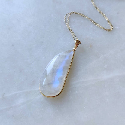 Natural Rainbow Moonstone Pendant, 14K Solid Gold Moonstone Pendant, Blue Moonstone Jewelry, June Birthstone Pendant, Christmas Present