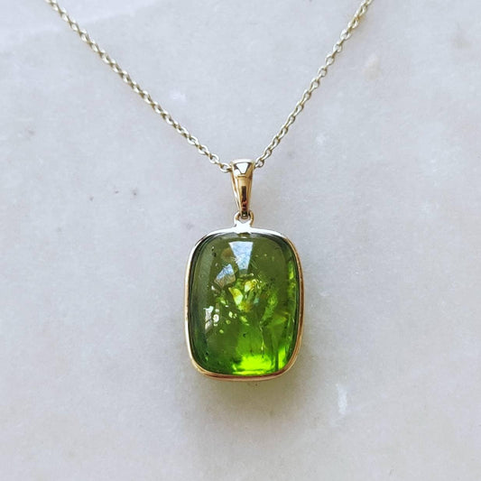 Natural Peridot Pendant, 14K Solid Gold Peridot Pendant, Solid Gold Pendant Necklace, August Birthstone, Christmas Gift, Peridot Jewelry