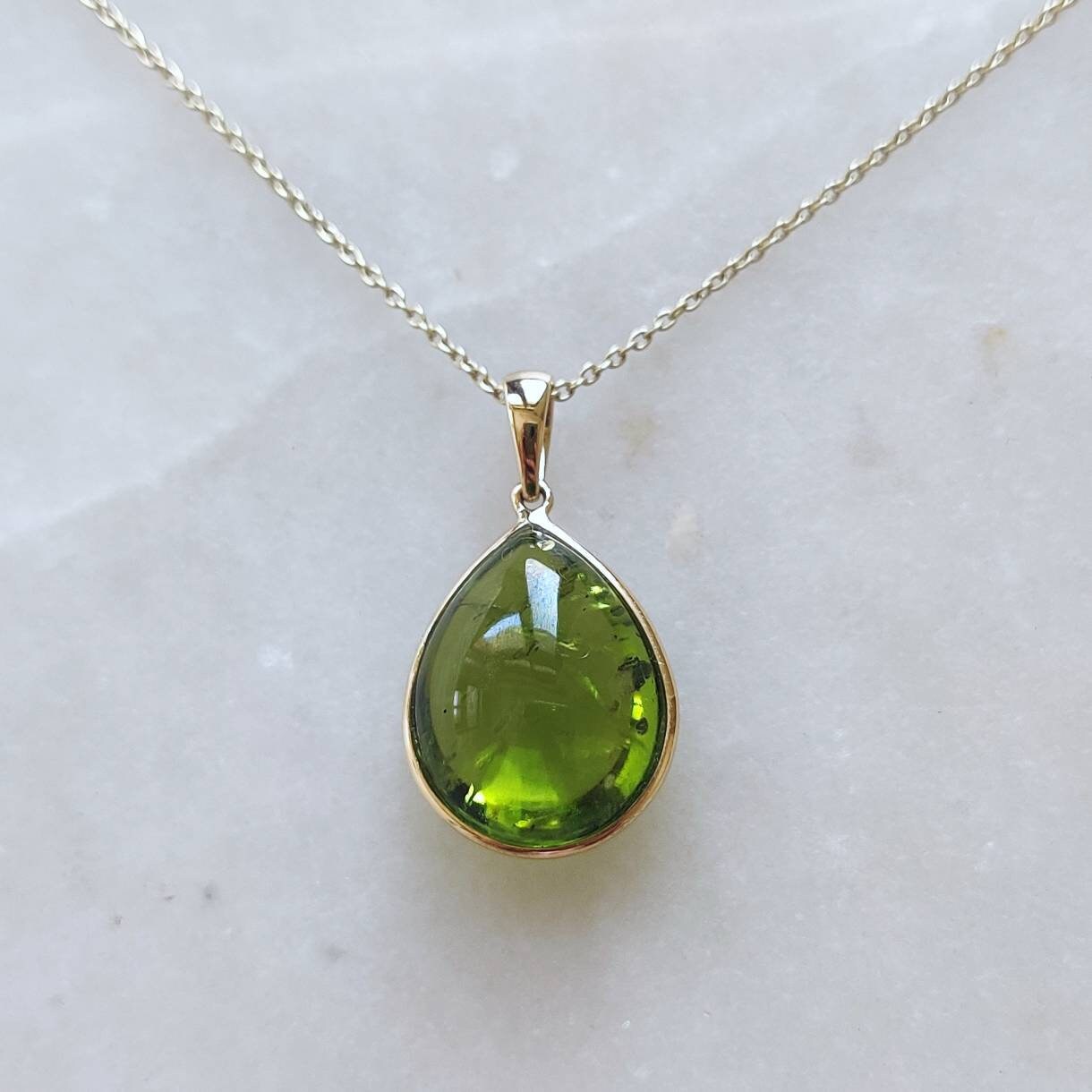 Natural Peridot Pendant, 14K Solid Gold Peridot Pendant, Solid Gold Pendant Necklace, August Birthstone, Christmas Gift, Peridot Jewelry