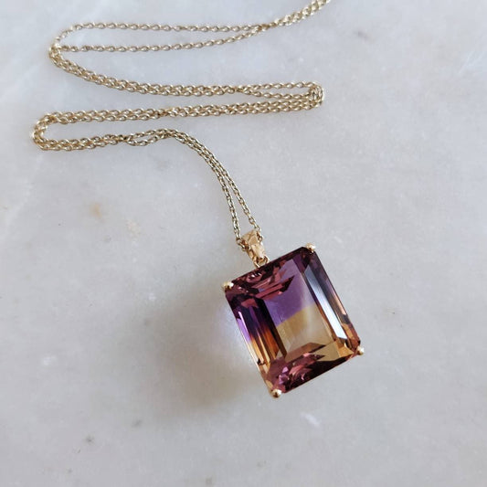 Natural Ametrine Pendant, Purple Amethyst & Citrine Pendant Necklace, 14K Solid Gold Ametrine Pendant, Christmas Gift, Feb Nov Birthstone