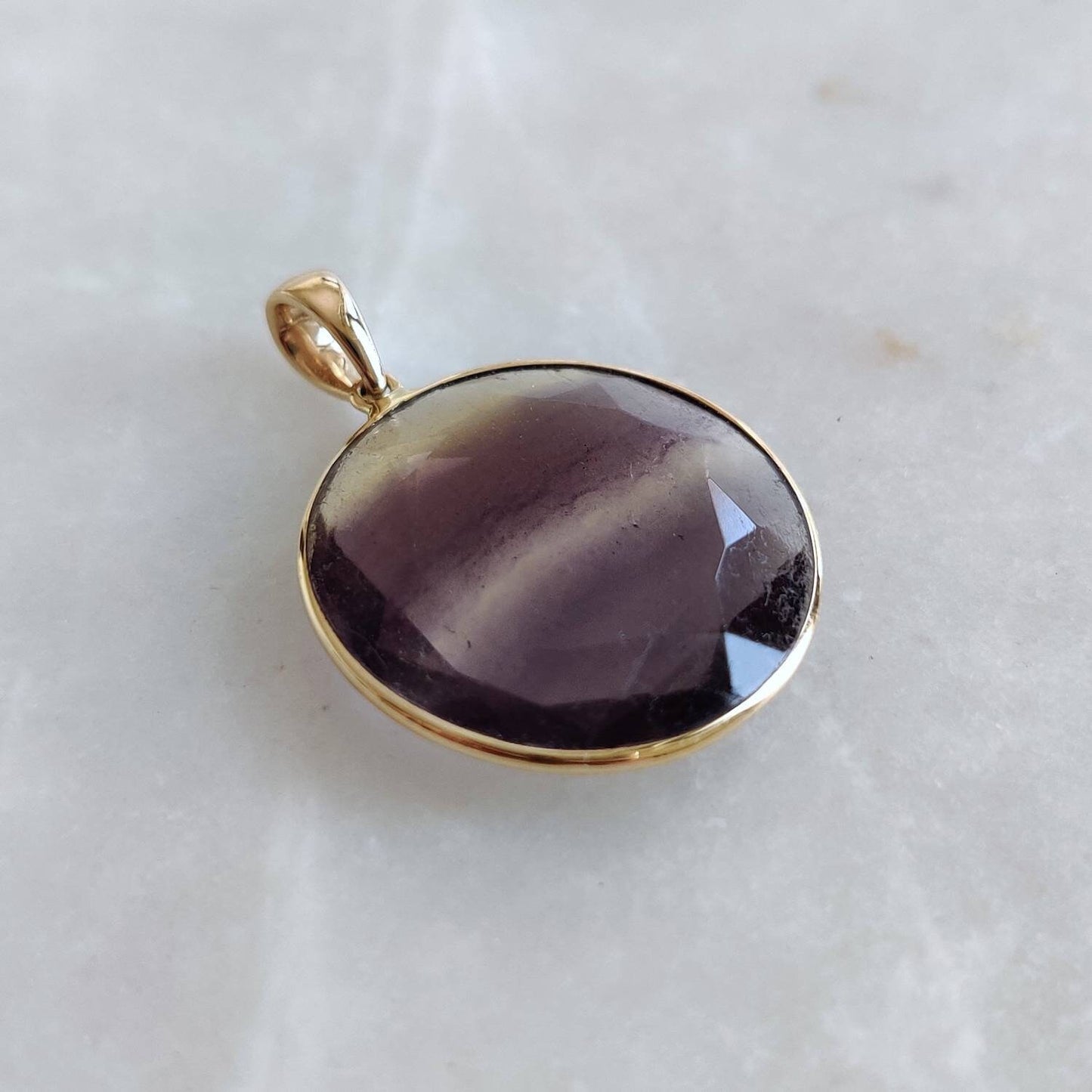 Natural Fluorite Pendant, 14K Solid Gold Fluorite Pendant, Solid Gold Pendant Necklace, March Birthstone, Valentine Gift, Flourite Jewelry