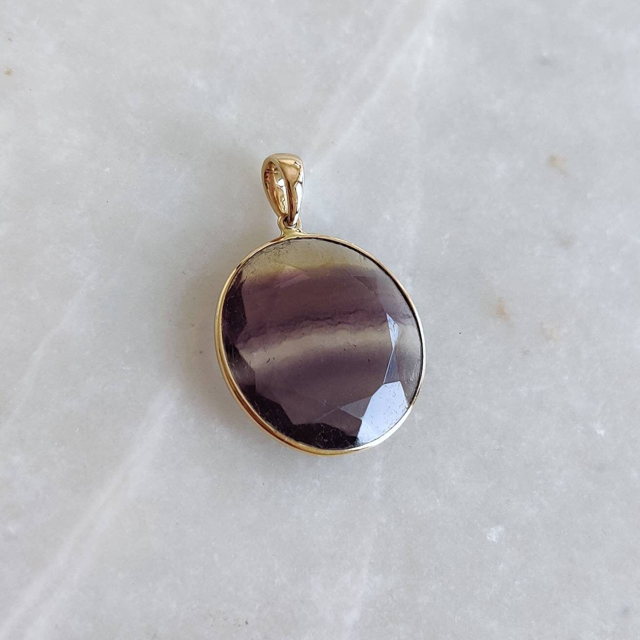 Natural Fluorite Pendant, 14K Solid Gold Fluorite Pendant, Solid Gold Pendant Necklace, March Birthstone, Valentine Gift, Flourite Jewelry