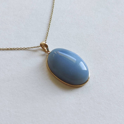 Natural Blue Opal Pendant, 14K Solid Yellow Gold Blue Opal Pendant, October Birthstone Pendant, Blue Opal Jewelry, Christmas Present