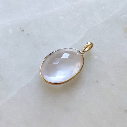 Natural Rose Quartz Pendant, 14K Solid Gold Rose Quartz Pendant, Bezel Oval Pendant, January Birthstone, Christmas Gift, Rose Quartz Jewelry