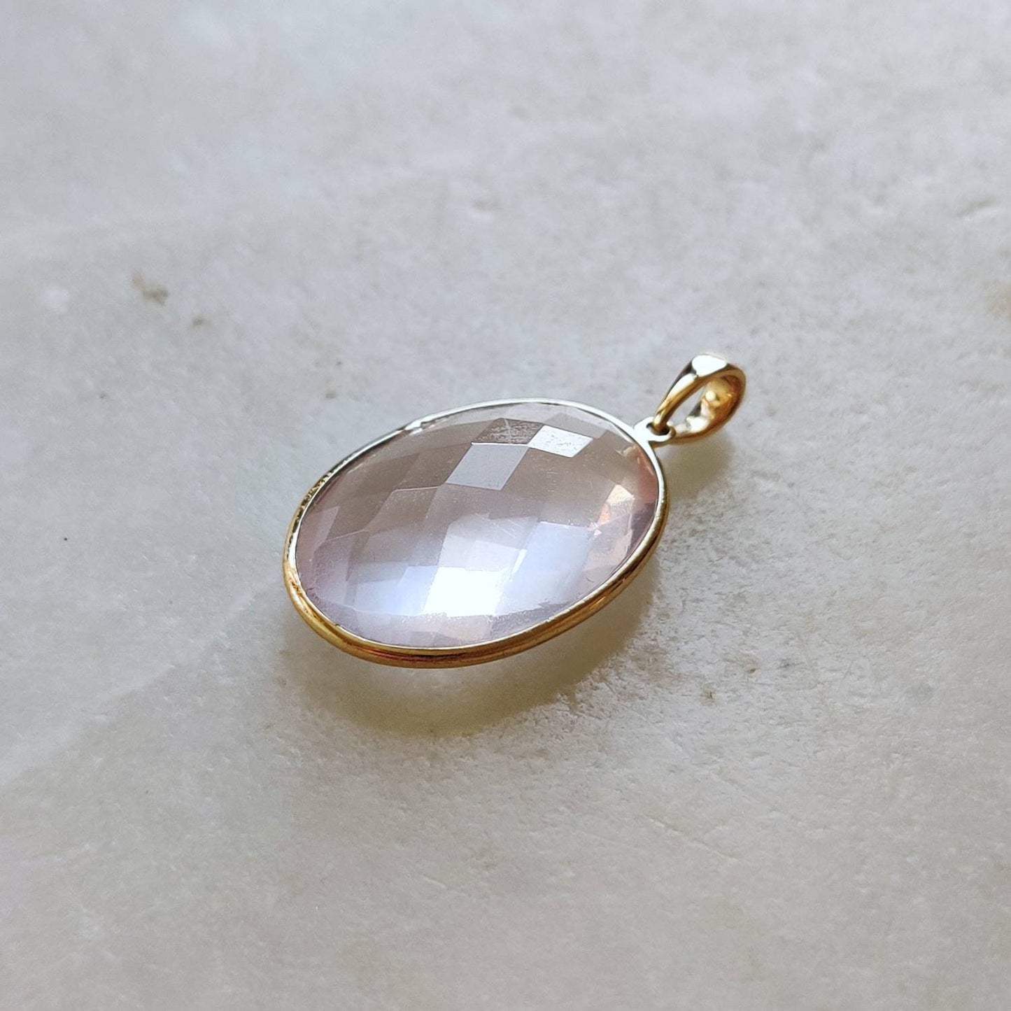 Natural Rose Quartz Pendant, 14K Solid Gold Rose Quartz Pendant, Bezel Oval Pendant, January Birthstone, Christmas Gift, Rose Quartz Jewelry