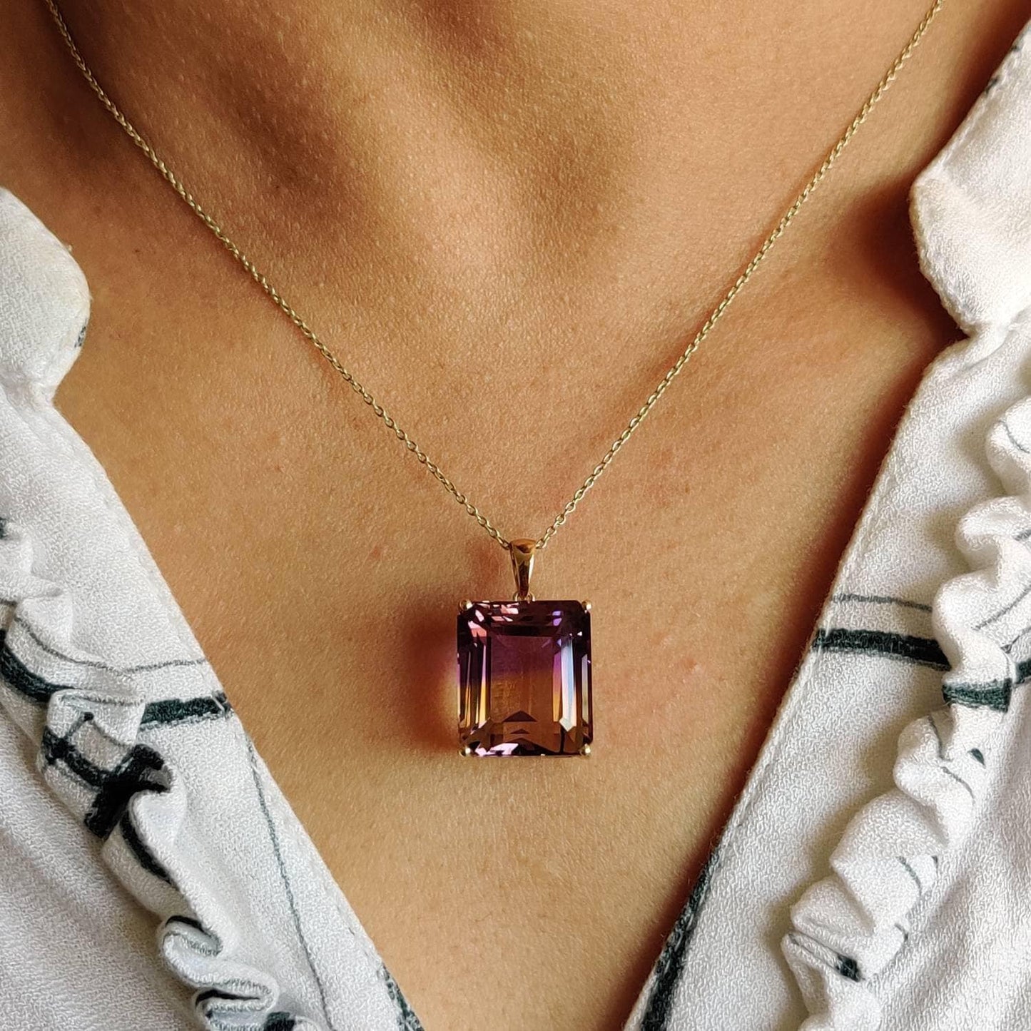 Natural Ametrine Pendant, Purple Amethyst & Citrine Pendant Necklace, 14K Solid Gold Ametrine Pendant, Christmas Gift, Feb Nov Birthstone