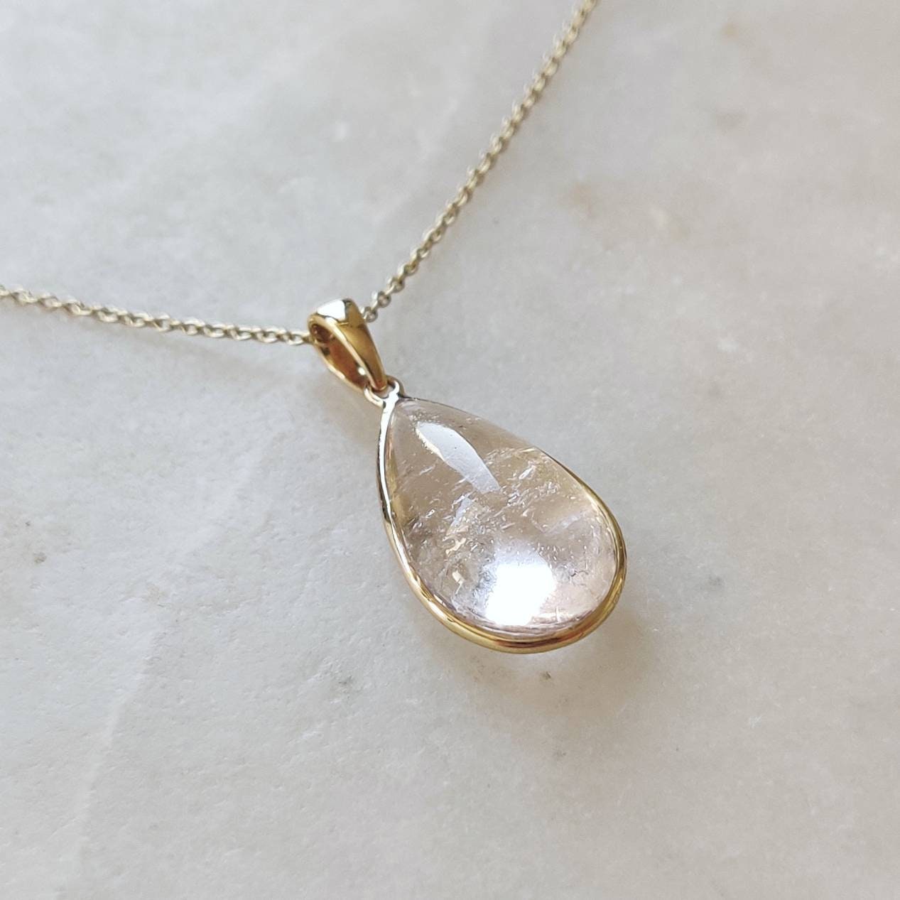 Natural Morganite Pendant, 14K Solid Yellow Gold Morganite Pendant, Bezel Pendant, November Birthstone, Christmas Gift, Morganite Jewelry