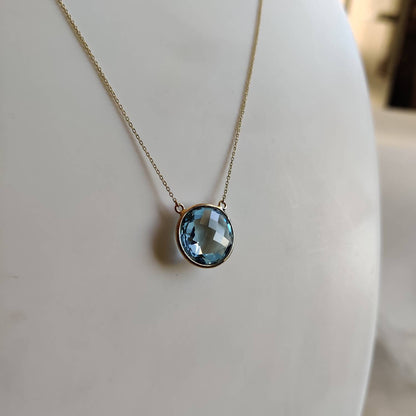 Natural Sky Blue Topaz Pendant, 14K Solid Yellow Gold Blue Topaz Pendant, Solid Gold Pendant Necklace, December Birthstone, Christmas Gift