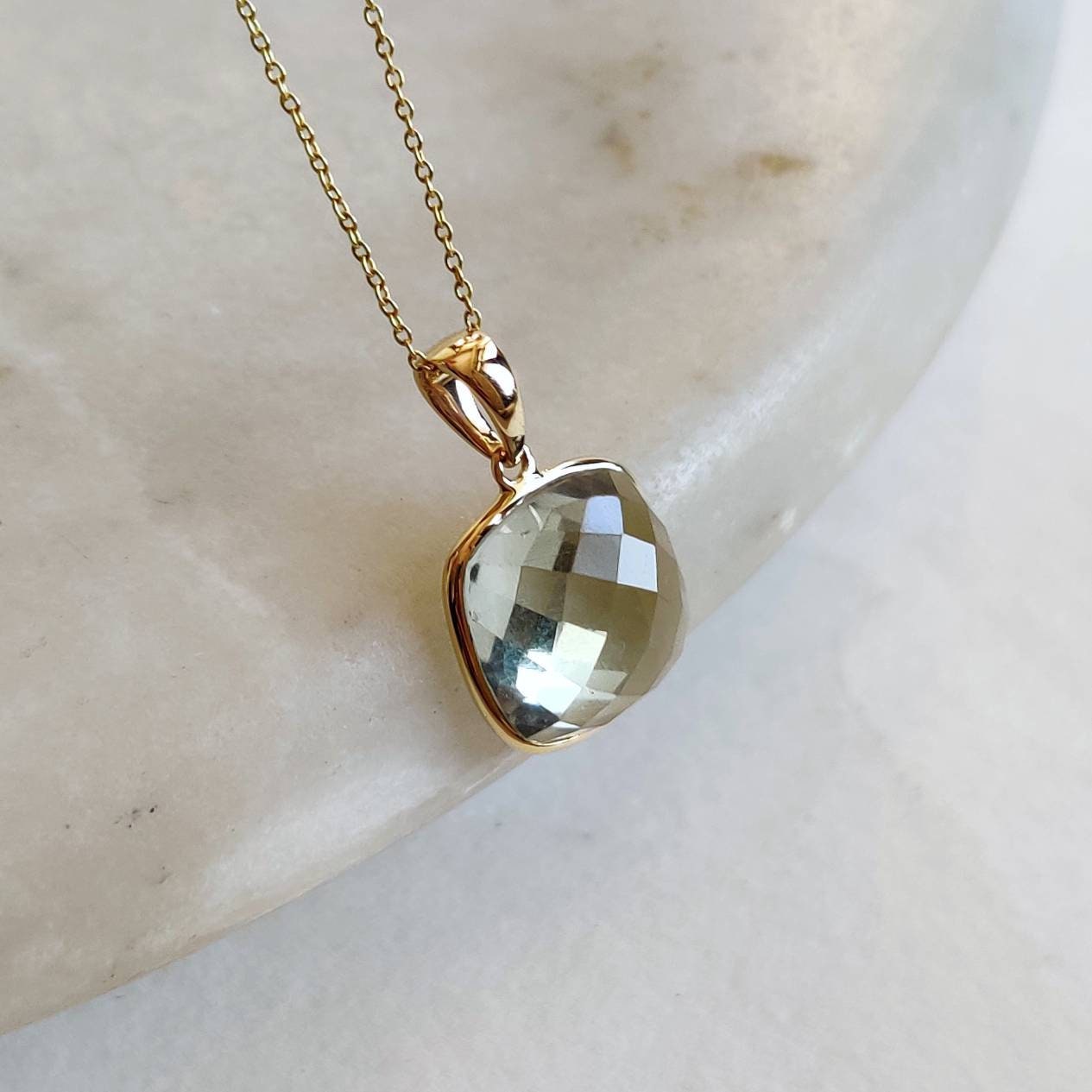 14K Gold Natural Green Amethyst Pendant, 14K Solid Gold Amethyst Pendant, February Birthstone Pendant, Christmas Present, Amethyst Jewelry