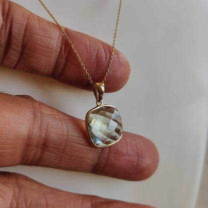 14K Gold Natural Green Amethyst Pendant, 14K Solid Gold Amethyst Pendant, February Birthstone Pendant, Christmas Present, Amethyst Jewelry