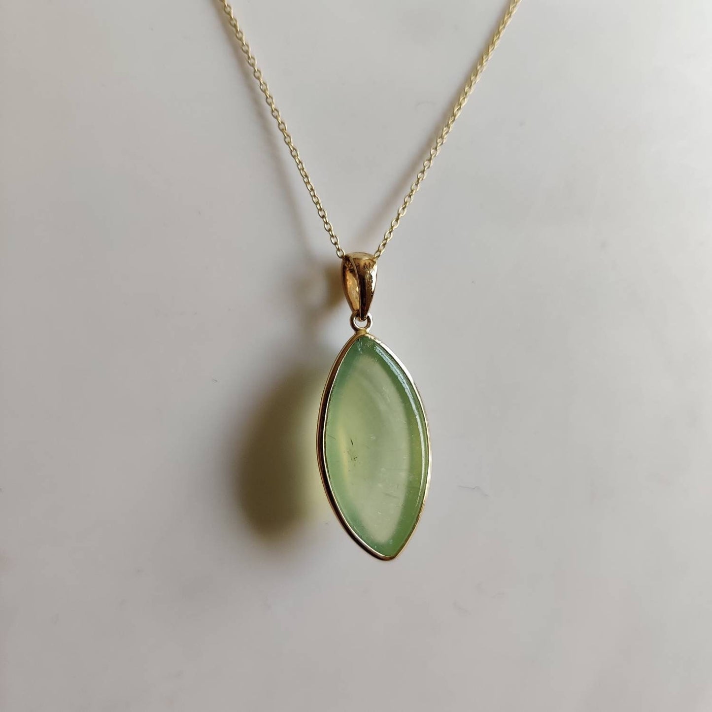 Natural Prehnite Pendant, 14K Solid Gold Prehnite Pendant, Solid Gold Pendant Necklace, May June Birthstone, Birthday Gift, Prehnite Jewelry