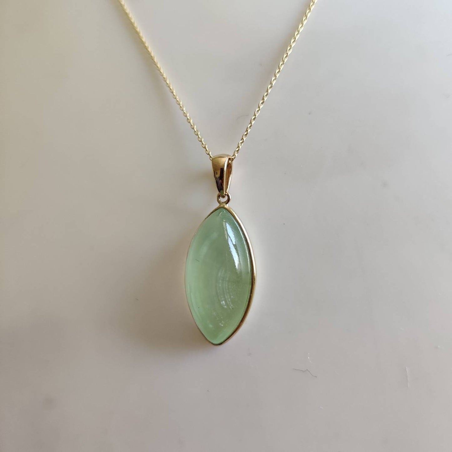 Natural Prehnite Pendant, 14K Solid Gold Prehnite Pendant, Solid Gold Pendant Necklace, May June Birthstone, Birthday Gift, Prehnite Jewelry