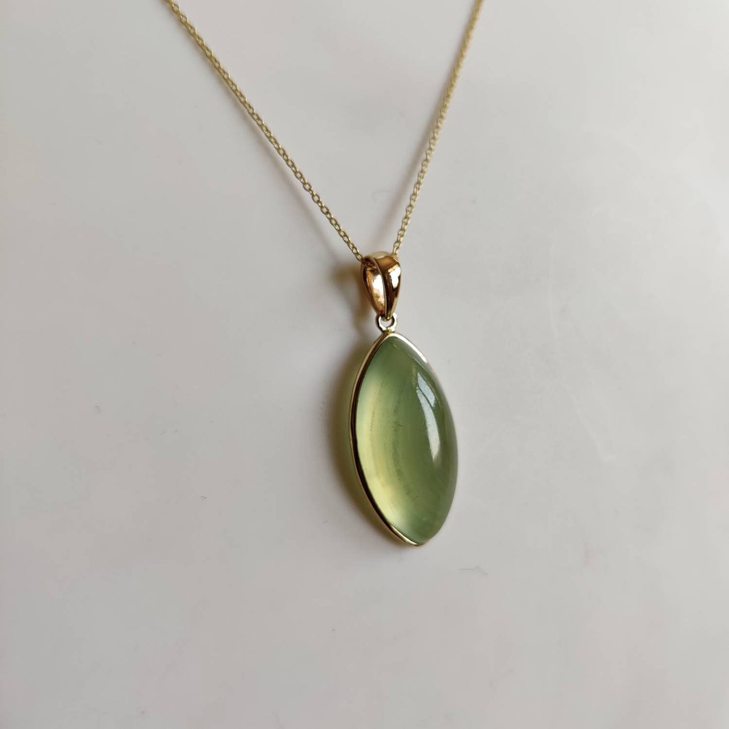 Natural Prehnite Pendant, 14K Solid Gold Prehnite Pendant, Solid Gold Pendant Necklace, May June Birthstone, Birthday Gift, Prehnite Jewelry