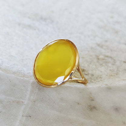 Natural Yellow Onyx Ring, 14K Solid Gold Ring, Yellow Onyx Gold Ring, Onyx Jewelry, December Birthstone, Mystical Birthstone, Christmas Gift