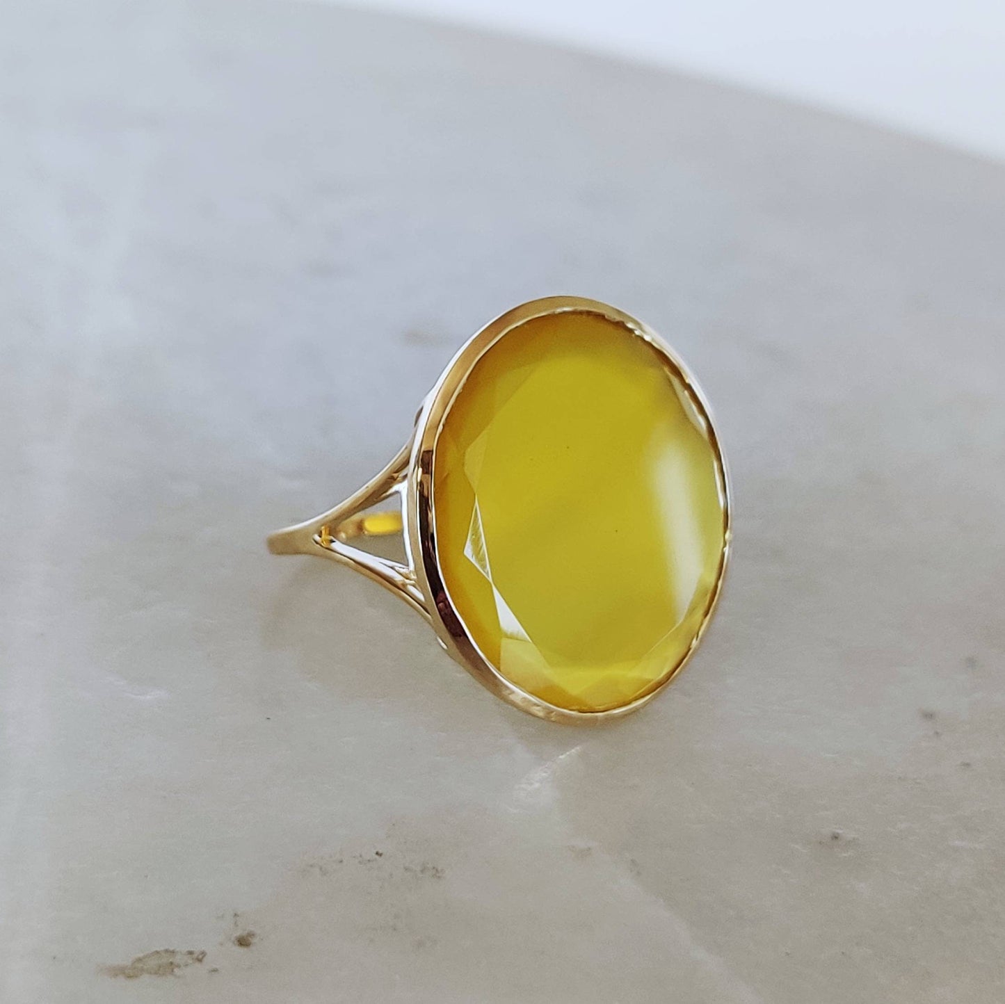 Natural Yellow Onyx Ring, 14K Solid Gold Ring, Yellow Onyx Gold Ring, Onyx Jewelry, December Birthstone, Mystical Birthstone, Christmas Gift