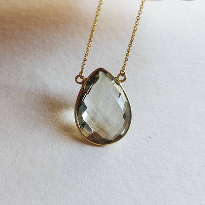 Natural Green Amethyst Pendant, 14K Solid Gold Green Amethyst Pendant, Solid Gold Pendant Necklace, February Birthstone, Christmas Gift