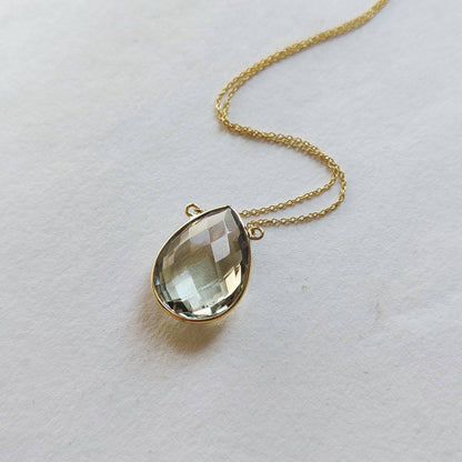 Natural Green Amethyst Pendant, 14K Solid Gold Green Amethyst Pendant, Solid Gold Pendant Necklace, February Birthstone, Christmas Gift