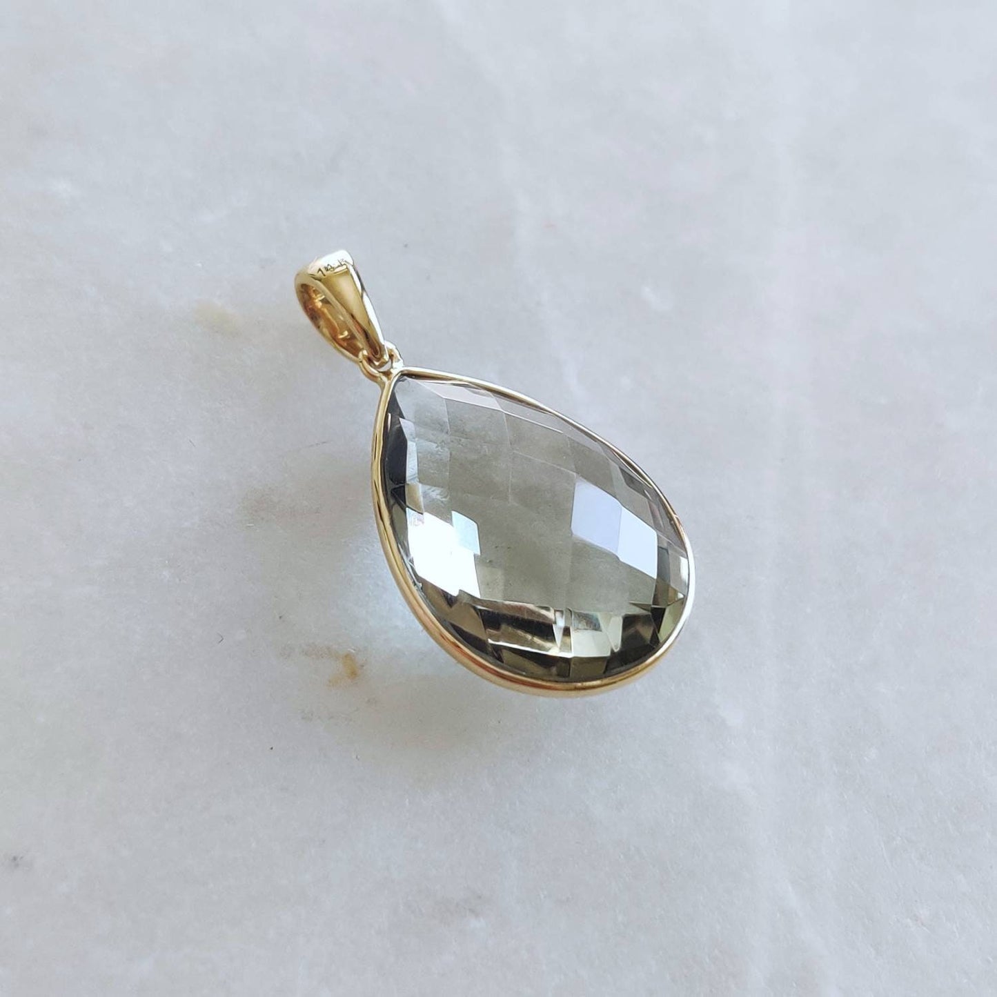 Natural Green Amethyst Pendant, 14K Solid Gold Green Amethyst Pendant, Solid Gold Pear Bezel Pendant, February Birthstone, Christmas Gift