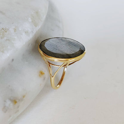 Natural Labradorite Ring, 14K Solid Yellow Gold Labradorite Gold Ring, Labradorite Jewelry, Dainty Ring, November Birthstone, Christmas Gift