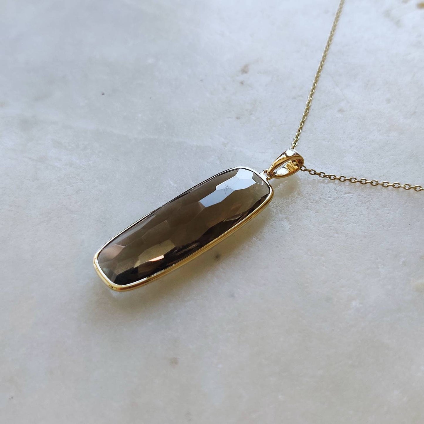 Natural Smoky Quartz Pendant, 14K Solid Gold Smoky Quartz Pendant, Solid Gold Bezel Pendant, June Birthstone, Christmas Gift, Quartz Jewelry