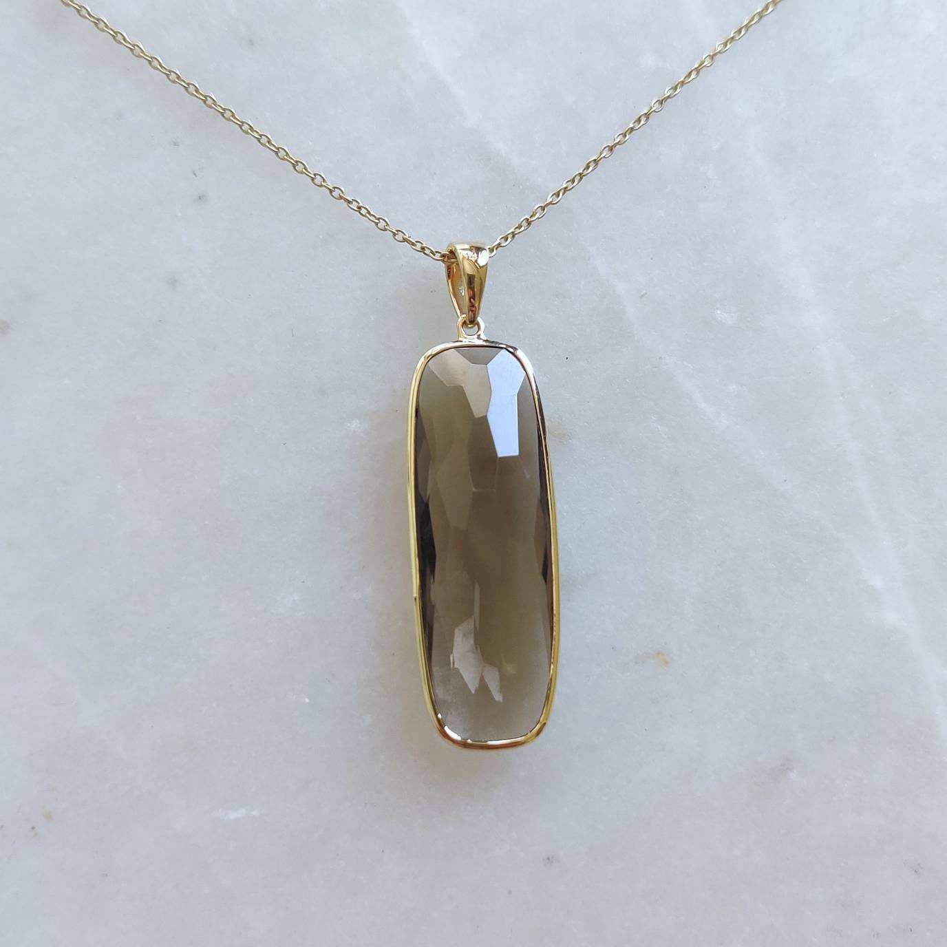 Natural Smoky Quartz Pendant, 14K Solid Gold Smoky Quartz Pendant, Solid Gold Bezel Pendant, June Birthstone, Christmas Gift, Quartz Jewelry