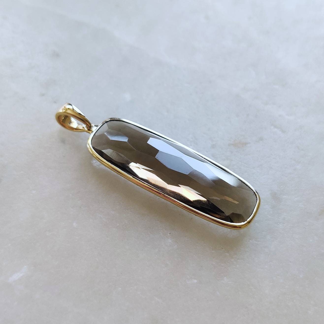 Natural Smoky Quartz Pendant, 14K Solid Gold Smoky Quartz Pendant, Solid Gold Bezel Pendant, June Birthstone, Christmas Gift, Quartz Jewelry