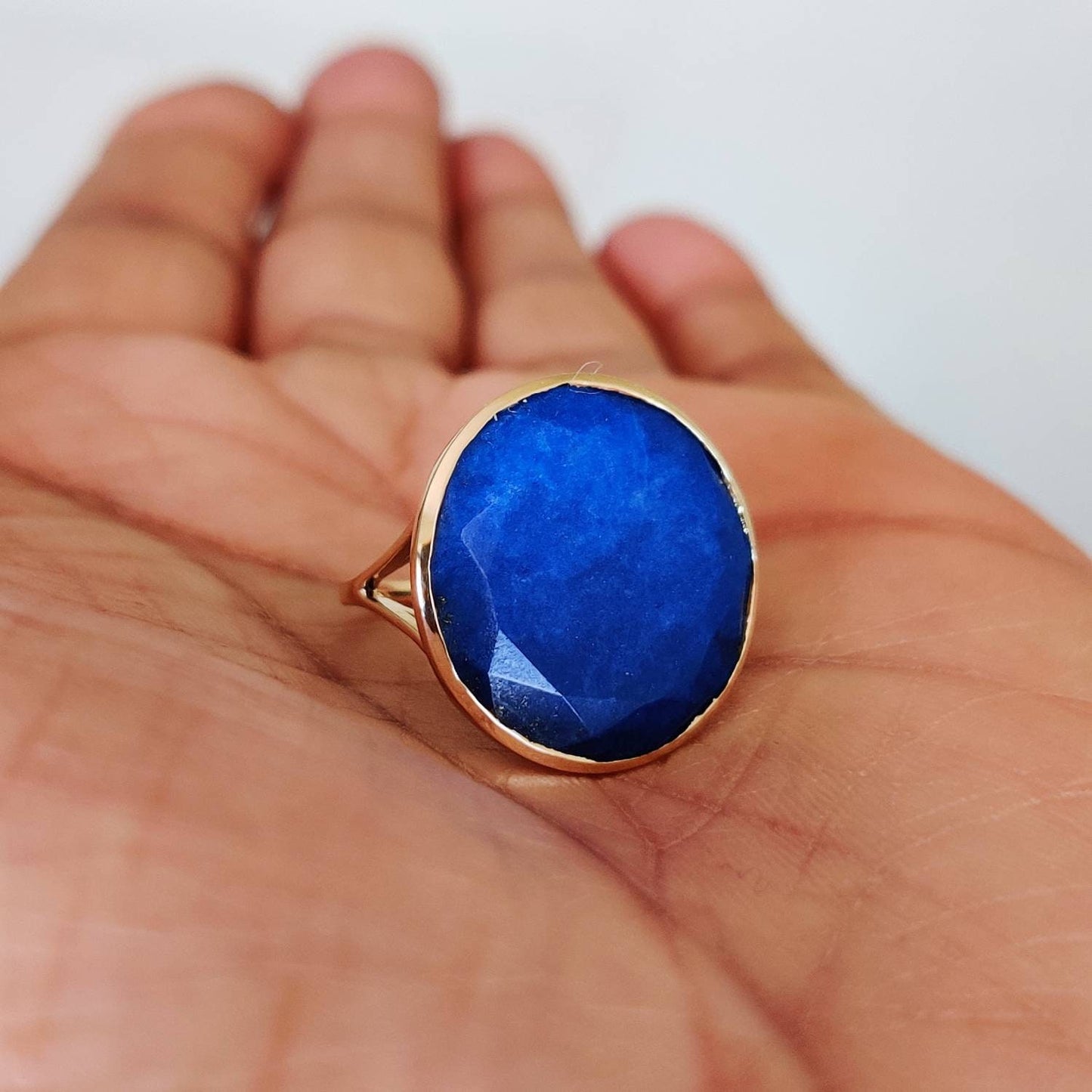 Natural Lapis Lazuli Ring, 14K Solid Yellow Gold Ring, Lapis Lazuli Jewelry, September Birthstone Ring, Christmas Present