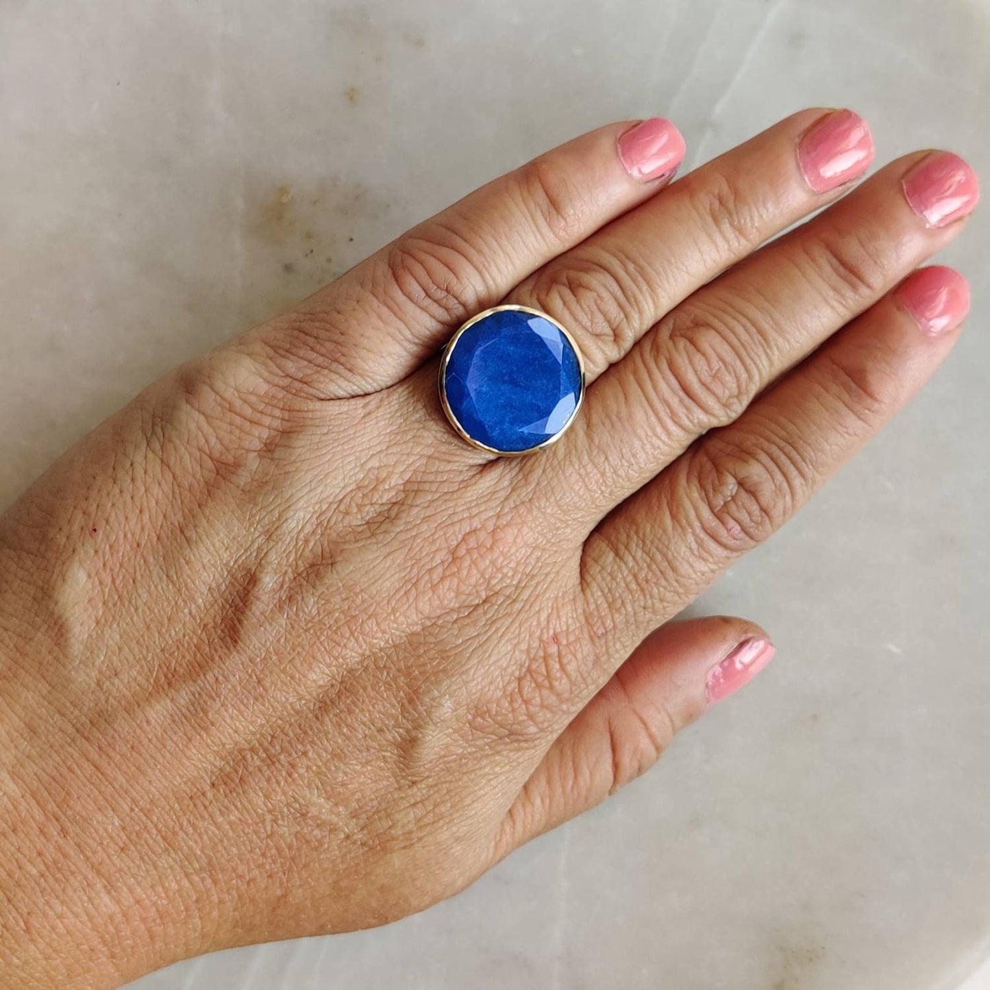 Natural Lapis Lazuli Ring, 14K Solid Yellow Gold Ring, Lapis Lazuli Jewelry, September Birthstone Ring, Christmas Present