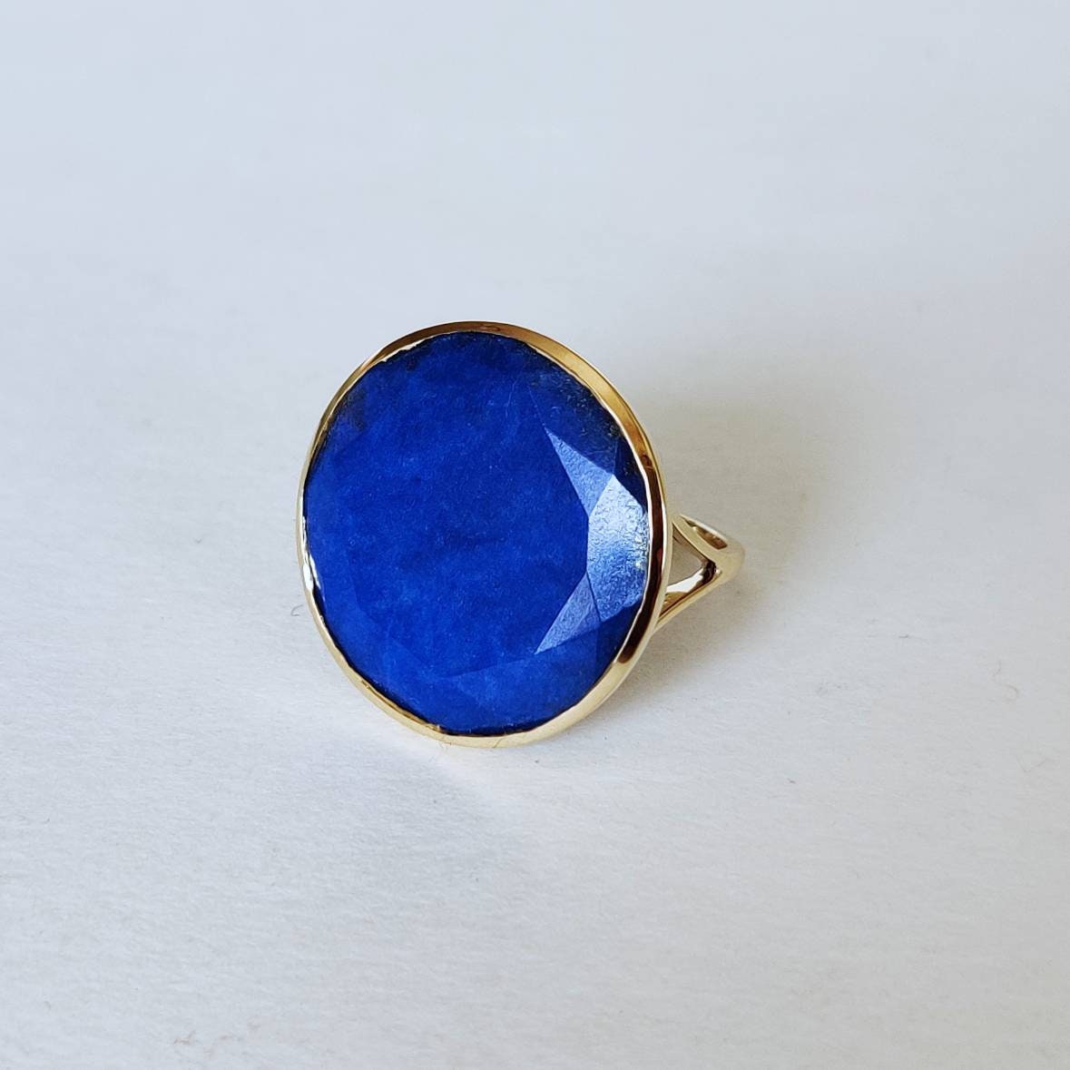 Natural Lapis Lazuli Ring, 14K Solid Yellow Gold Ring, Lapis Lazuli Jewelry, September Birthstone Ring, Christmas Present