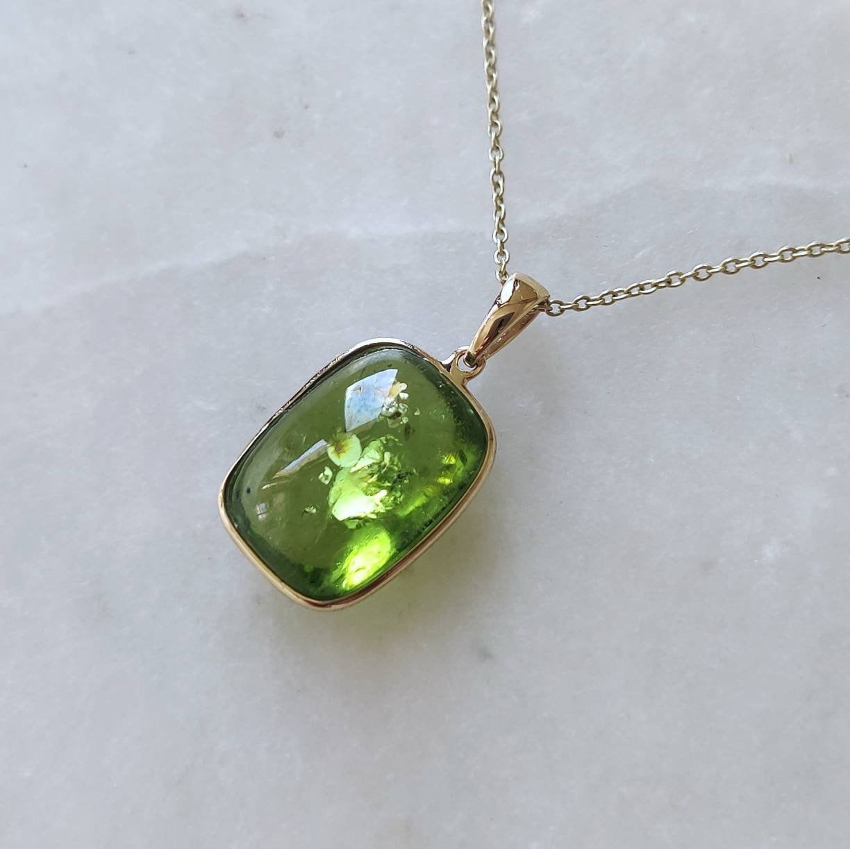 Natural Peridot Pendant, 14K Solid Gold Peridot Pendant, Solid Gold Pendant Necklace, August Birthstone, Christmas Gift, Peridot Jewelry